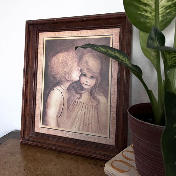 Margaret Kane A Little Kiss First Kiss Mid Century Modern Big Eye Print Framed - Picture 2 of 5